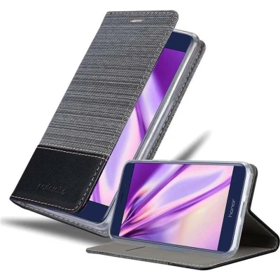 Afbeelding van Cadorabo Hoesje geschikt voor Honor V9 PLAY in GRIJS ZWART Beschermhoes met magnetische sluiting, standfunctie en kaartvakje Book Case Cover Etui