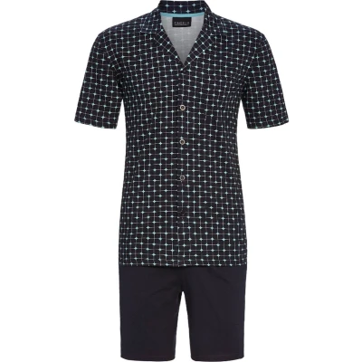Afbeelding van Marineblauwe heren doorknoopshortama Blauw Maat 52