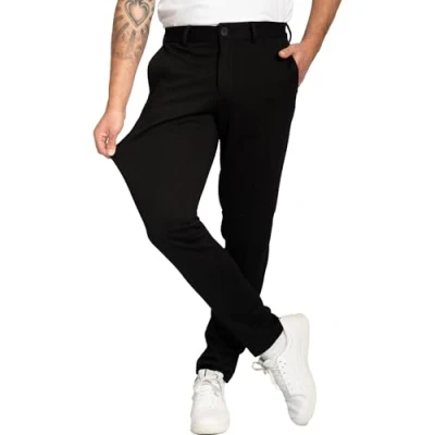 Afbeelding van Performancebroek voor heren, slim fit, stretch, comfortabele en moderne herenbroek met stretch pakken, zakelijk, casual, golf, kantoor, Zwart, 34W / 34L