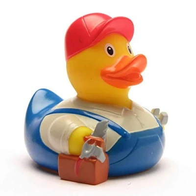 Afbeelding van Handwerker badeend I piepende eend L: 7,5 cm incl. sleutelhanger in set