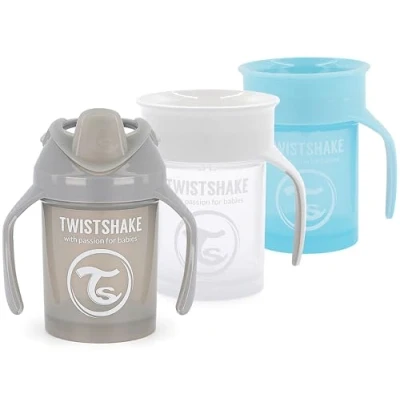 Afbeelding van Twistshake Tuit Cup Set voor Pébé 3 stuks 2 Bekers 360 1 Mini beker Morsbestendige peuters Trainingsbeker kinderen BPA vrij 4m+ Grijs blauw