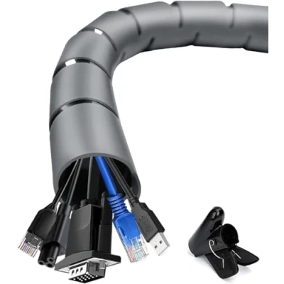 Afbeelding van Kabelslang kabel Management Sleeve, shinfly 6m/19.7ft flexibele kabelspiraal kabelbescherming met een Wire Guide Clip, ∅0.87&quot;/22mm+∅1.1&quot;/28mm Tidy Tube Organizer voor TV PC Home, grijs
