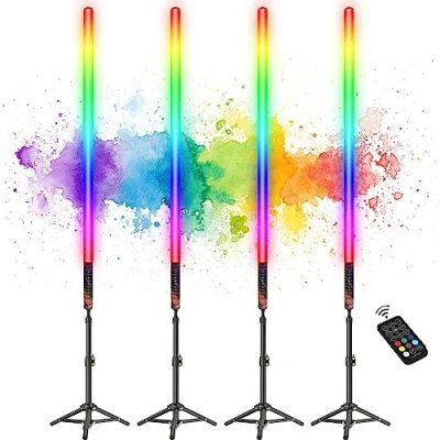 Afbeelding van LUXCEO 4 stuks 85 cm led videolichtstaaf Mood1, handheld fotografie licht dimbaar en geheugen, geïntegreerde batterij, RGB fotolamp voor YouTube, TikTok, spelstreaming, feestbar, fotoverlichting