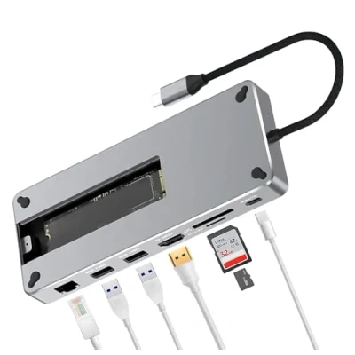 Afbeelding van Reagle 10 in 1 USB C hub met M.2 SSD behuizing, 4K @60Hz HDMI, 100W PD, 10Gbps 3.2 Gen 2, RJ45 Gigabit Ethernet, SD/microSD kaartlezer compatibel Windows, MacOS, Android, NVMe/SATA NGFF SSDs