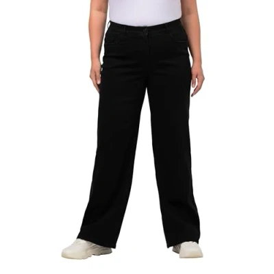 Afbeelding van Ulla Popken Basic damesshirt, ronde hals, slim, lange mouwen T, zwart, 54/56 NL