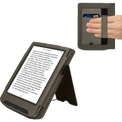 Afbeelding van kwmobile e reader hoesje compatibel met Pocketbook Verse/Verse Pro/Vivlio Light/Light HD Ereader case van kunstleer Paardenbloemen Liefde in grijs