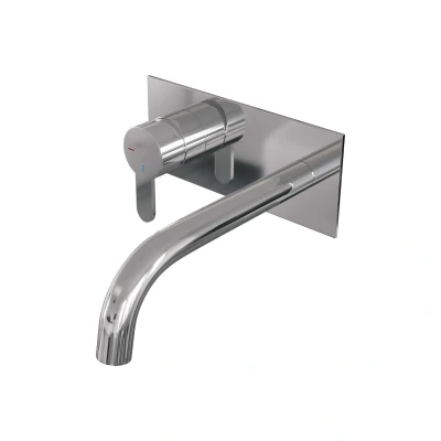 Afbeelding van Brauer Chrome Edition Wastafelmengkraan inbouw gebogen uitloop rechts hendel plat smal afdekplaat model D2 chroom