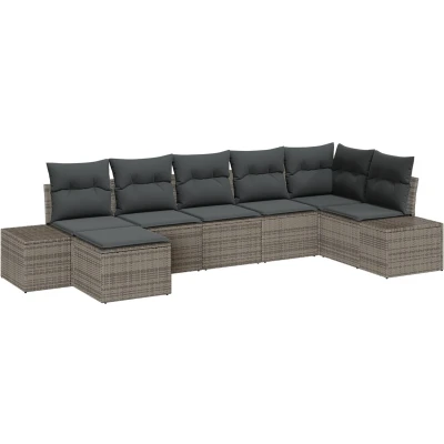 Afbeelding van vidaXL 7 delige Tuinbank Set met Kussens Grijs Poly Rattan