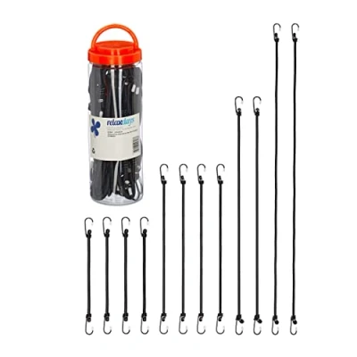 Afbeelding van Relaxdays snelbinders set van 12 fietsbinders met haak 4 groottes universeel zwart