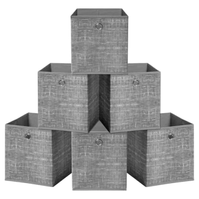Afbeelding van HEFTMAN Opvouwbare opbergkubusdozen set van 6 grijze stoffen opbergdozen (30 x 30 cm grijs)