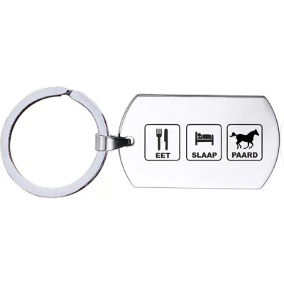 Afbeelding van Sleutelhanger RVS Eet Slaap Paard