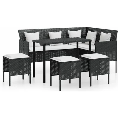 Afbeelding van 5 delige Loungeset met kussens L vormig poly rattan zwart
