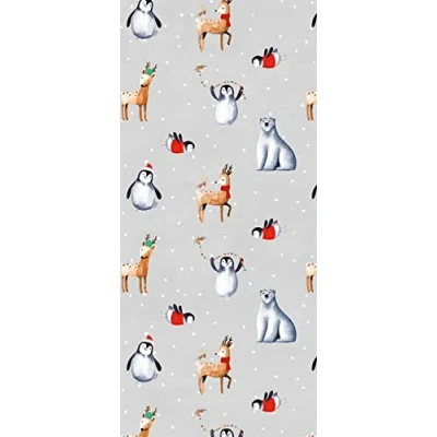 Afbeelding van Kerst Dieren Tissue Paper, Winter Paper voor Kerstmis, Grijs Wrap