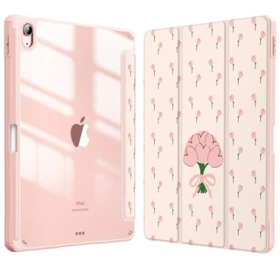 Afbeelding van FINTIE Hybride hoes voor iPad Air 11 inch (2024) M2, 6e/5e/4e generatie (2024/2022/2020), schokbestendige slanke transparante achterkant met potloodhouder, automatisch waken/slapen, coquette