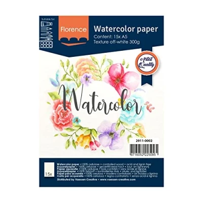 Afbeelding van Aquarelpapier Off White A5 300 grams Lichte Structuur Texture Florence 15 vellen