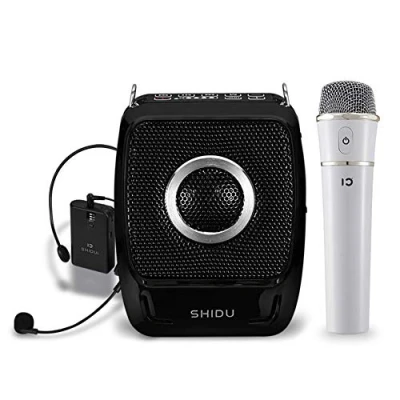Afbeelding van Draagbare spraakversterker draadloos, Bluetooth 4.0 oplaadbare PA systeem luidspreker met handheld draadloze microfoon en headset voor karaoke, leraars, reisladder, trainer, yoga (25 watt)