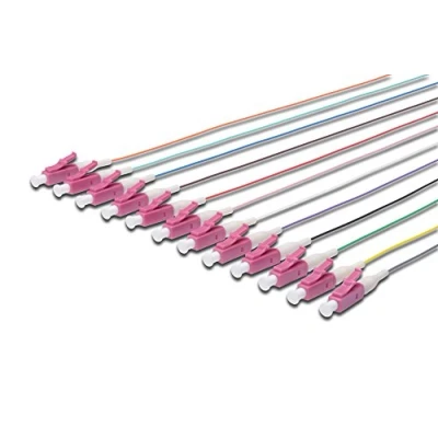 Afbeelding van DIGITUS FO Pigtails 12 stuks LC Simplex OM4 Kleurcode DIN IEC 304 Glasvezel Netwerktechniek Lengte 2m