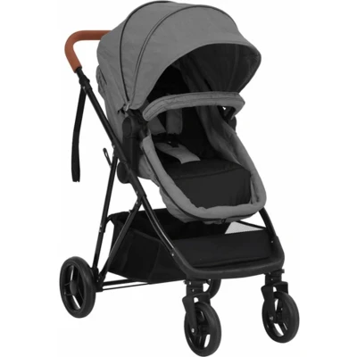 Afbeelding van vidaXL Kinderwagen 2 in 1 staal lichtgrijs en zwart