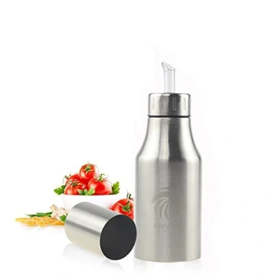 Afbeelding van Novata oliefles, roestvrij staal, olie en azijndispenser, oliereservoir, lekvrij, vloeibare ingrediëntendispenser, fles, stofdicht, zilver, 500 ml