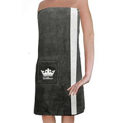 Afbeelding van JEMIDI Saunakilt Sauna Kilt Dames Klittenbandsluiting M XXL Katoen Badstof Sarong 100% Saunasarong Handdoek Antraciet Wit Vrouwen