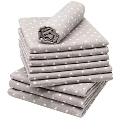 Afbeelding van ZOLLNER set van 10 spuwdoeken grijs, witte sterren, 80x80 cm, zonder geschenkdoosje