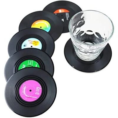 Afbeelding van Dr.JIEER vinyl Record Coasters, platenonderzetter, Set van 6 onderzetters, retro matten placemats voor koude warme dranken, anti slip tafelbescherming voorkomt wegglijden 4.1