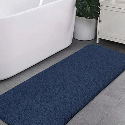Afbeelding van Zachte badmat, antislip, superabsorberende mat van dikke en pluizige microvezel, machinewasbaar, extra lang, 50 x 122 cm (marineblauw)