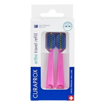 Afbeelding van Curaprox CS 5460 ortho travel navulling, borstelkoppen voor tandenborstel, duo pack, roze