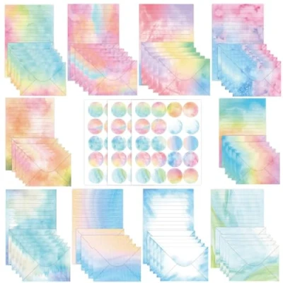 Afbeelding van FENGQQKJ 160 stuks briefpapier met enveloppen, 50 vellen A5 en enveloppen 60 stickers, briefpapier, aquarel voor uitnodigingen, bruiloft