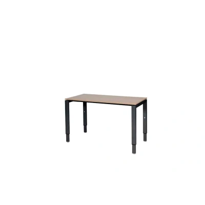 Afbeelding van Domino bureau, hoogte instelbaar (62 85cm) met 120x60cm &#039;zwevend&#039; havana/ kersen licht 25mm blad en zwart (RAL9005) N poot frame.