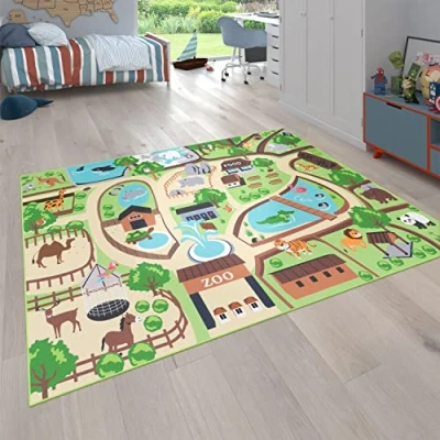 Afbeelding van Vloerkleed Kinderkamer, Speelvloerkleed Voor Dierentuin Met Tijger, Beer, Leeuw, Bont, Maat:80x150 cm