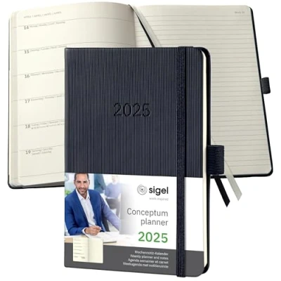 Afbeelding van Weekagenda Conceptum A6 2025 (NL/FR/EN/DU) met notitieruimte zwart Har