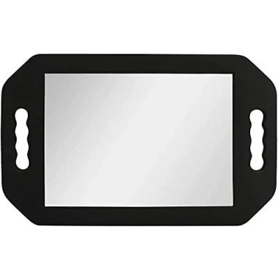 Afbeelding van Kappersschuimspiegel met dubbele handgreep zwarte handheld lichtgewicht spiegel voor kappers en kapsalons achterkant van hoofd kapsels View Mirror