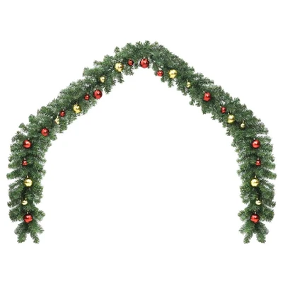 Afbeelding van Kerstslinger versierd met kerstballen en LED lampjes 20 m