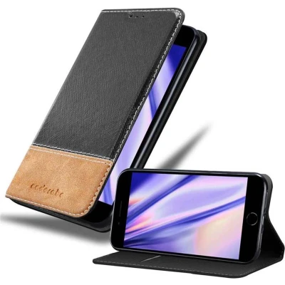 Afbeelding van Cadorabo Hoesje geschikt voor Apple iPhone 7 PLUS / 7S 8 in ZWART BRUIN Beschermhoes met magnetische sluiting, standfunctie en kaartvakje Book Case Cover Etui
