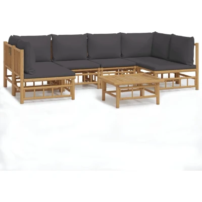 Afbeelding van vidaXL 7 delige Loungeset met kussens bamboe donkergrijs
