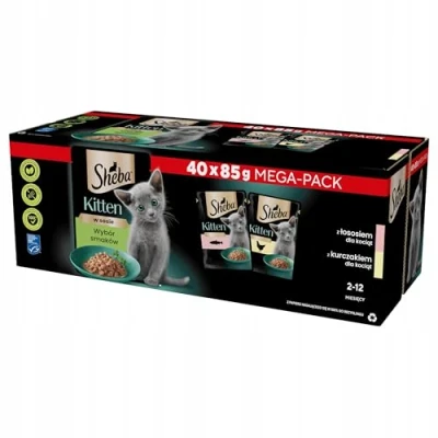 Afbeelding van 80 x 85 g Sheba Kitten soorten Maaltijdzakjes Fijne afwisseling in sauce (zalm en kip) nat kattenvoer