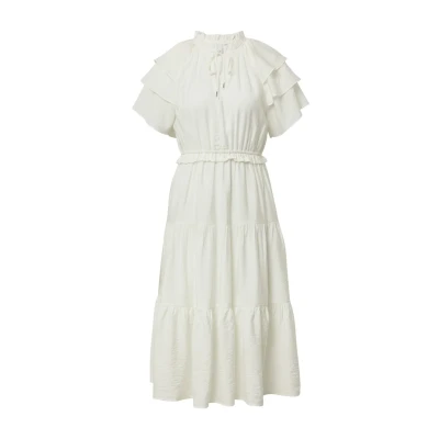 Afbeelding van QS MIDI MIT Volantdetails Jurk, Dames, Maat: 36, Ecru