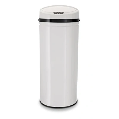 Afbeelding van Echtwerk afvalemmer, vuilnisemmer met sensor, touchless elektrische vuilnisbak, infrarood bewegingssensor, behuizing van roestvrij staal, inhoud 42 liter, INOX wit