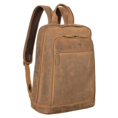 Afbeelding van STILORD &#039;Watson&#039; Laptop Rugzak 15,6 inch Lederen Dagrugzak Grote Vintage Business Kantoorzakken XL in Echt Leder, Kleur:tan donker bruin