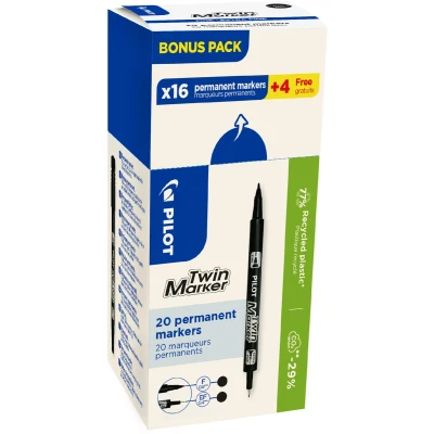 Afbeelding van Pilot permanente marker Twin, doos van 16 + 4 stuks, zwart