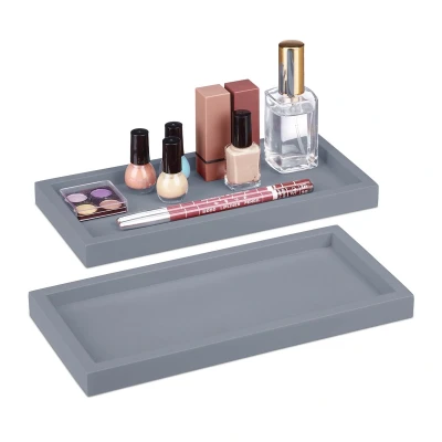 Afbeelding van Relaxdays sieradenbakje set van 2 make up bakje badkamer juwelen grijs