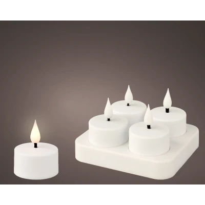 Afbeelding van LED oplaadbare theelichten wit set van 4 ø4x4,5 cm