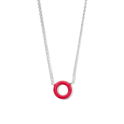 Afbeelding van Zilveren collier emaille rood 40 + 4 cm zilver gerhodineerd