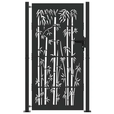 Afbeelding van vidaXL Tuinpoort, Tuinpoort 105x75 cm Cortenstaal Bamboe Ontwerp Zwart