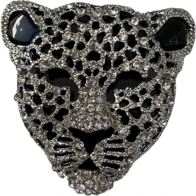 Afbeelding van Broche Panter Hoofd ( Zilverkleurig ) Strass 4.9 x 4.7 cm
