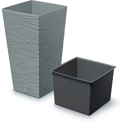 Afbeelding van Prosperplast Plantenpot/bloempot Furu Stripes voor buiten kunststof lichtgrijs vierkant D20 x H38 cm Planten