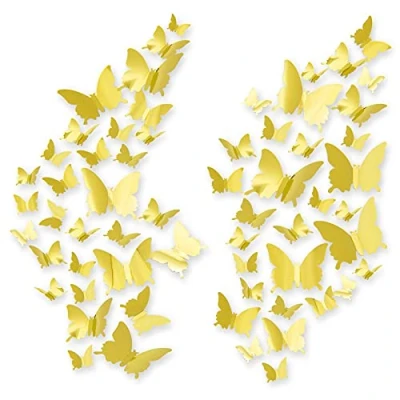 Afbeelding van CAYUDEN 60 Stuks 3D Vlinder Muurstickers met Kleefpunten Vlinders Stickers Kinderkamer Slaapkamer DIY Muurdecoratie Vlinderdecoraties,Verwijderbare Muurschildering Decor Home (Goud)