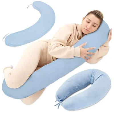 Afbeelding van Voedingskussen XXL Mousseline Zijslaper Kussen Zwangerschapskussen Positioneringskussen Katoen Volwassene 190 cm Blauw
