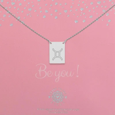 Afbeelding van Zilveren ketting stainless steel met rechthoek gegraveerd sterrenbeeld tweeling